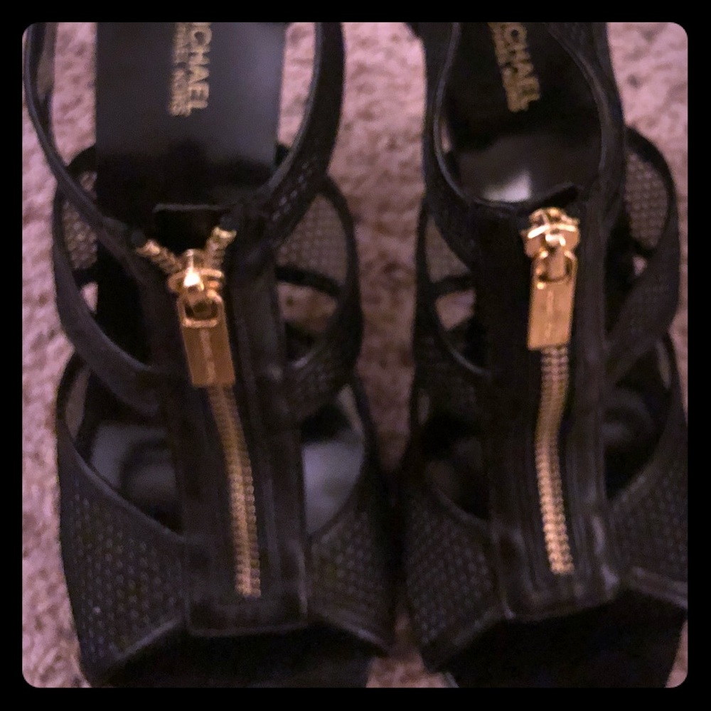Michael kors black mesh gold zipped detail heels